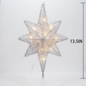 13.5 inch Star Tree Topper with Clear Incandescent Lights, Silver - NWT
